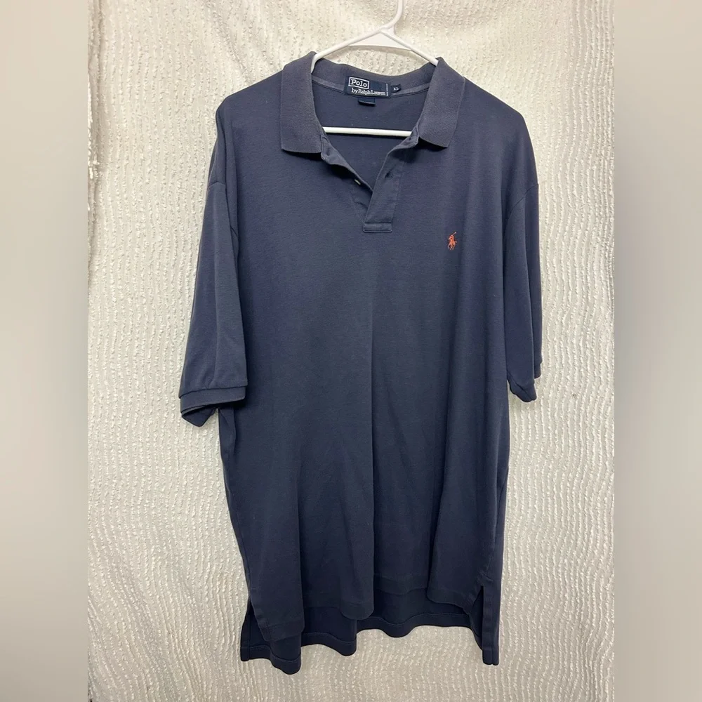 Polo Ralph Lauren Polo Shirt XL Blue Classic Fit Burgundy Logo Preppy Mens